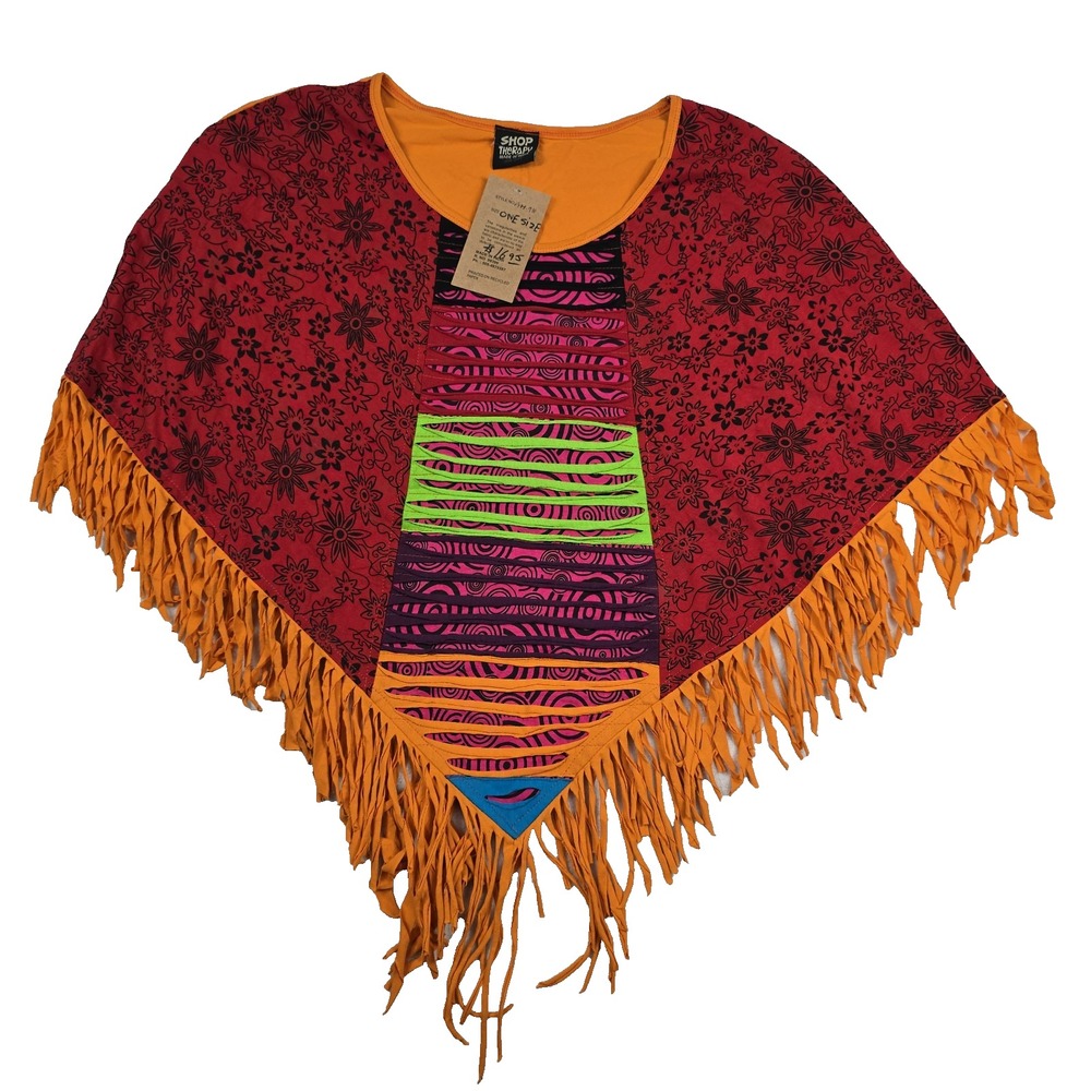 Shop Therapy Poncho One Size Women's Red Orange Fringe Brand New with Tags‎